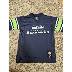 Seattle Seahawks NFL Team Apparel Youth Jersey Blue V Neck Short Sleeve Medium